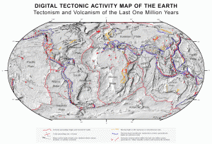 Mappa delle attività tettoniche e vulcaniche nell’ultimo milione di anni