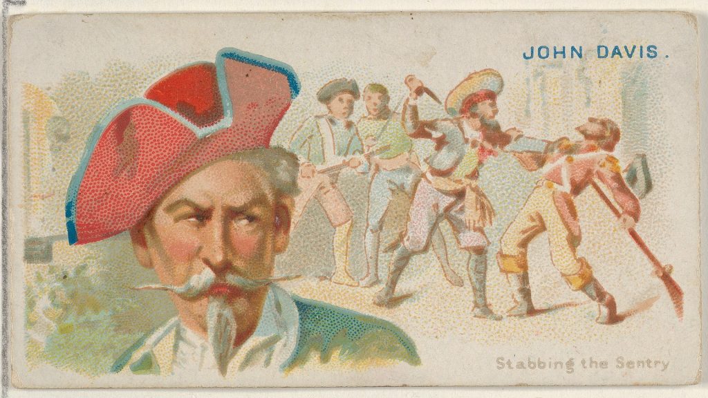Questa immagine ha l'attributo alt vuoto; il nome del file è 1920px-John_Davis_Stabbing_the_Sentry_from_the_Pirates_of_the_Spanish_Main_series_N19_for_Allen__Ginter_Cigarettes_MET_DP835013-1024x576.jpg