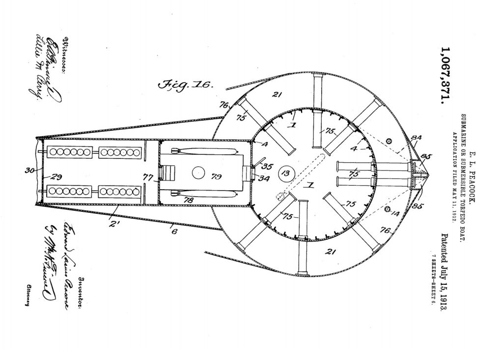 Questa immagine ha l'attributo alt vuoto; il nome del file è edward-lasius-peacock-lake-submarine-co-patent-enterprise-us1067371-c-1024x712.jpg