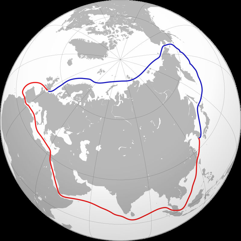 Questa immagine ha l'attributo alt vuoto; il nome del file è GEOPOLITICA-ROTTE-INTERNAZIONALI-Northern_Sea_Route_vs_Southern_Sea_Route.jpg