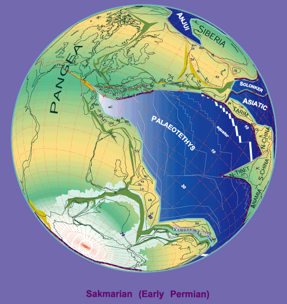 Questa immagine ha l'attributo alt vuoto; il nome del file è GEOLOGIA-PERMIANO-WIKIPEDIA-280_Ma_plate_tectonic_reconstruction.png