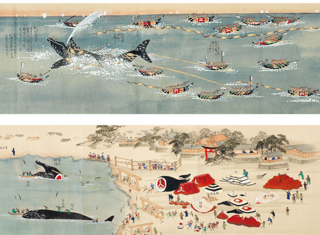 Questa immagine ha l'attributo alt vuoto; il nome del file è GIAPPONE-BALENE-3-Kujirakata-Shosha-Zue-Genuine-illustrations-of-Taiji-Whaling-Techniques-1857.jpg