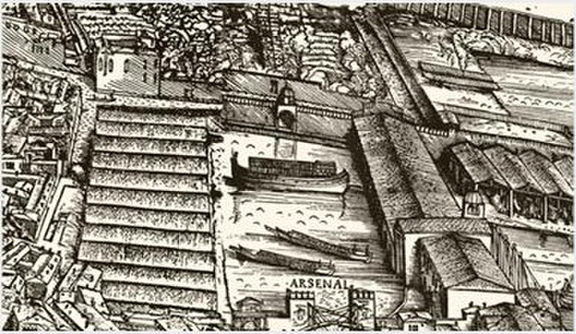 Questa immagine ha l'attributo alt vuoto; il nome del file è VENEZIA-Bucentaur-JacopodeBarbari-PiantadiVenezia-1500-detail.jpg