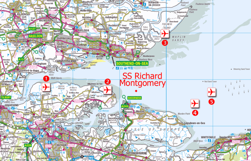 Questa immagine ha l'attributo alt vuoto; il nome del file è RELITTO-800px-Thames_Estuary_airports_proposed_locations_SS_Richard_Montgomery.png