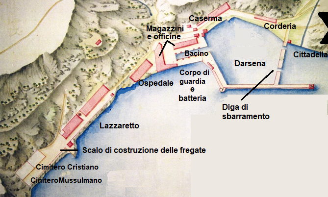Questa immagine ha l'attributo alt vuoto; il nome del file è VILLAFRANCA-Il-porto-militare-alla-fine-del-XVIII-secolo-Elaborazione-su-mappa-dellepoca.png