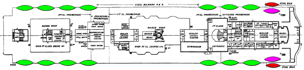 Questa immagine ha l'attributo alt vuoto; il nome del file è Titanic_Boat_Deck_plan_with_lifeboats-1-1024x237.png