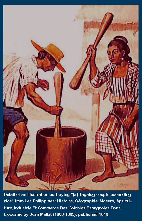 Questa immagine ha l'attributo alt vuoto; il nome del file è Captioned_Detail_of_Jean_Mallat_1846_Illustration_Tagalog_Couple_Pounding_Rice.jpg