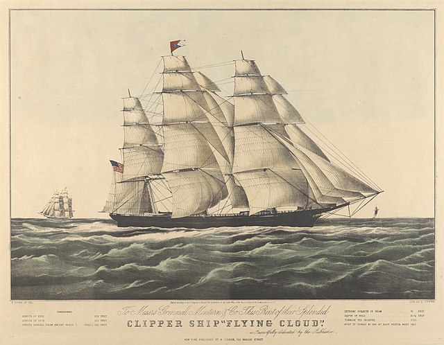 Questa immagine ha l'attributo alt vuoto; il nome del file è The_%E2%80%98Flying_Cloud_at_sea_under_full_sail_RMG_PY8533.jpg