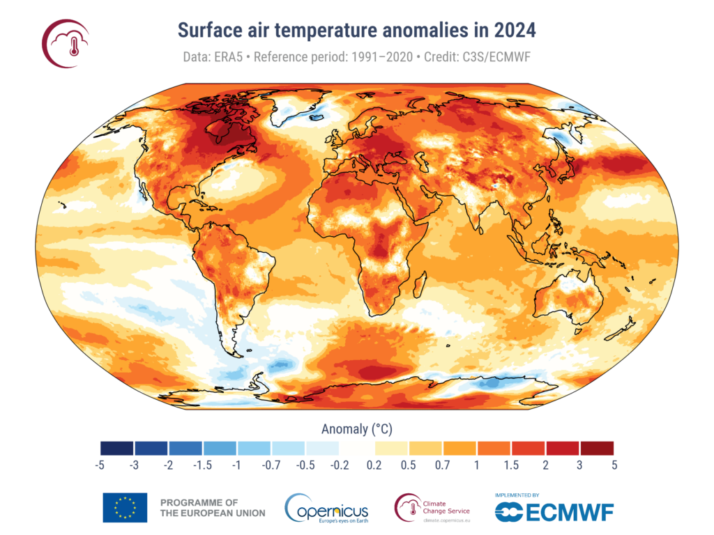 Questa immagine ha l'attributo alt vuoto; il nome del file è GCH2024_PR_Fig2_map_annual_surface_temperature_anomaly_2024-1024x768.png
